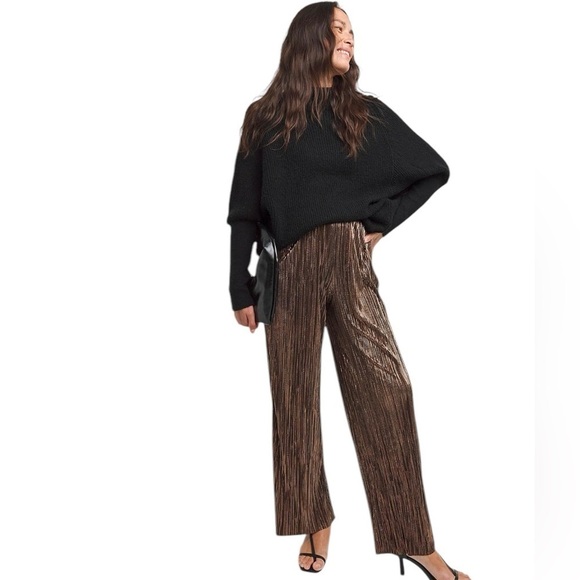 Plisse Pants Pull-On Metallic Pants Black/Gold/Brown NWOT Large Balletco… - Picture 1 of 12